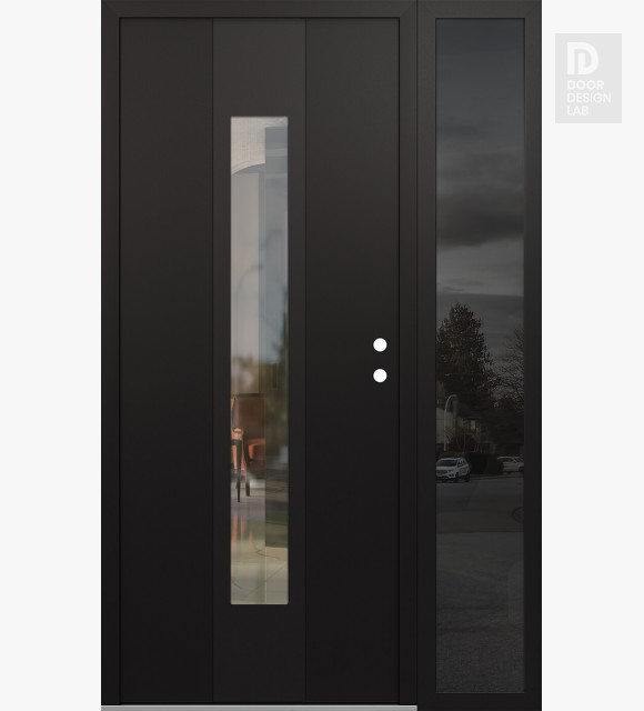 Modern Steel Front Door DIAMOND A1 52" X 80" BLACK/BLACK CLEAR GLASS PANEL BLACK LHI WITH SIDELITE MIRRORED GLASS