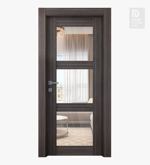 Palladio 3 Lite Clear Vetro Gray Oak Modern Interior Door by Belldinni