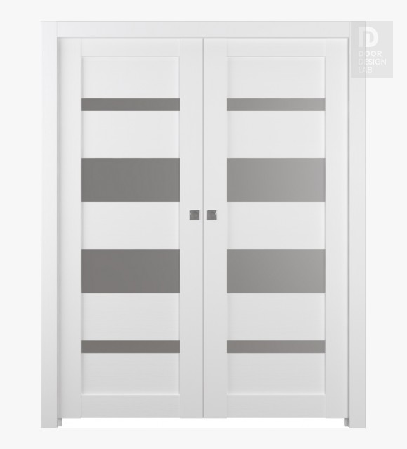 Mirella Vetro Bianco Noble Modern Interior Double Pocket Doors by Belldinni