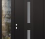 Modern Steel Front Door DIAMOND A6 50" X 96" BLACK/WHITE FROSTED GLASS PANEL BLACK RHI WITH SIDELITE AND TRANSOM CLEAR GLASS