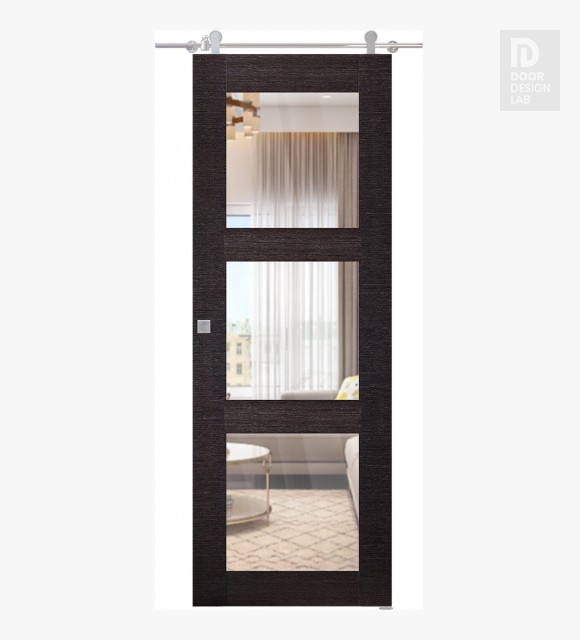 Avanti 3 Lite Clear Vetro Black Apricot Modern Interior Barn Door by Belldinni