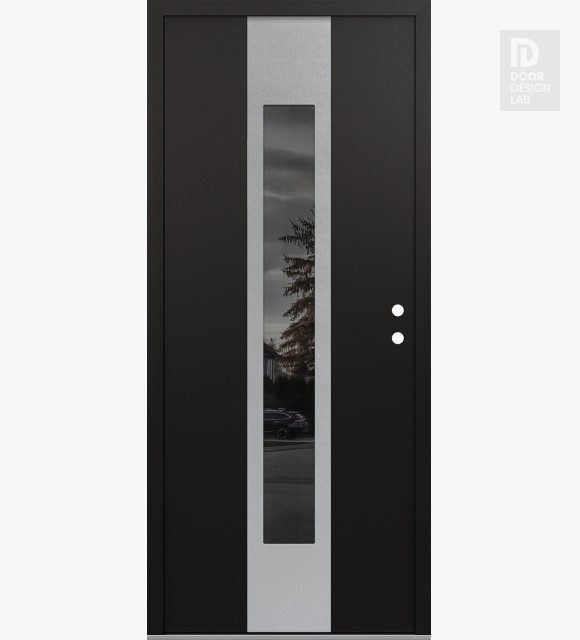 Modern Steel Front Door DIAMOND A1 36" X 80" BLACK/BLACK MIRRORED GLASS PANEL STAINLESS STEEL LHI