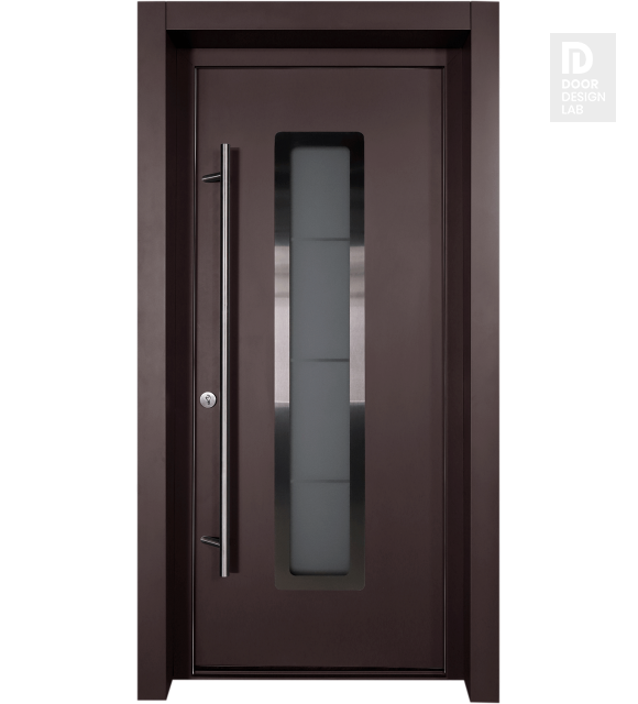 MODERN FRONT STEEL DOOR ARGOS BROWN/WHITE 37 7/16" X 81 11/16" RHI + HARDWARE