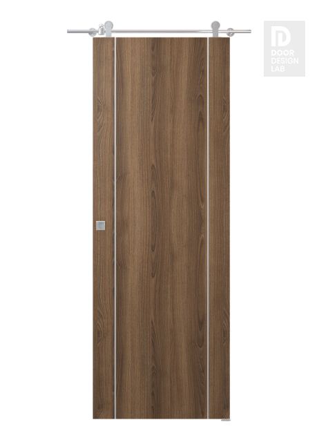 Optima 2U Pecan Nutwood Modern Interior Barn Door by Belldinni