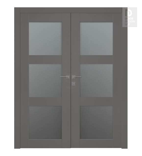 Avon 3 Lite Vetro Gray Matte Modern Interior Double Swing Doors by Belldinni