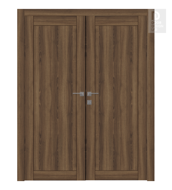 Shaker 1 Panel Pecan Nutwood Modern Interior Double Swing Doors by Belldinni