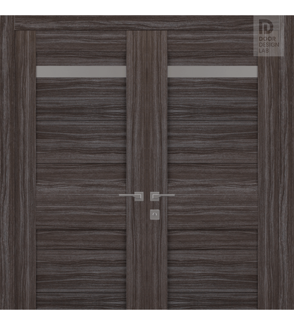 Imma Vetro Gray Oak Modern Interior Double Swing Doors by Belldinni