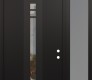 Modern Steel Front Door DIAMOND A4 48" X 96" BLACK/BLACK CLEAR GLASS PANEL BLACK LHI WITH SIDELITE AND TRANSOM FROSTED GLASS