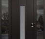 Modern Steel Front Door DIAMOND A1 64" X 96" BLACK/WHITE FROSTED GLASS PANEL BLACK LHI WITH 2 SIDELITES AND TRANSOM MIRRORED GLASS