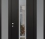 Modern Steel Front Door DIAMOND A9 60" X 96" BLACK/BLACK CLEAR GLASS PANEL STAINLESS STEEL RHI WITH 2 SIDELITES AND TRANSOM FROSTED GLASS