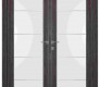 Palladio 202 4H Vetro Gray Oak Modern Interior Double Swing Doors by Belldinni