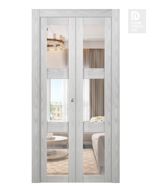 Avon 3 Lite Clear Vetro Ribeira Ash Modern Interior Bifold Doors by Belldinni