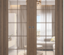Avon 10 Lite Clear Pecan Nutwood Modern Interior Double Pocket Doors by Belldinni