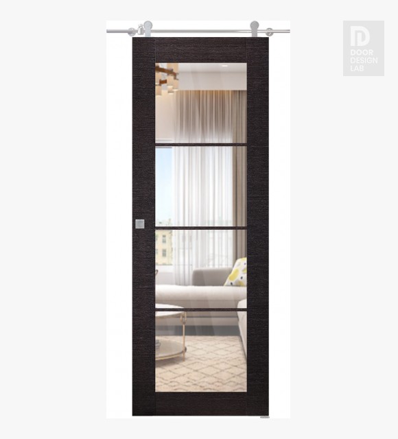 Avanti 4 Lite Clear Vetro Black Apricot Modern Interior Barn Door by Belldinni