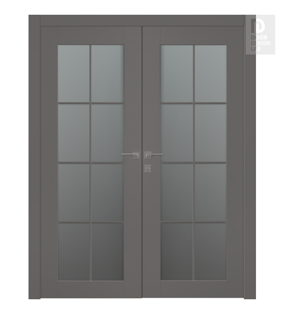 Avon 8 Lite Vetro Gray Matte Modern Interior Double Swing Doors by Belldinni