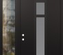 Modern Steel Front Door DIAMOND A9 50" X 96" BLACK/WHITE FROSTED GLASS PANEL BLACK RHI WITH SIDELITE AND TRANSOM CLEAR GLASS