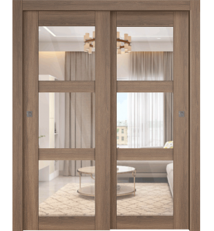 Avon 3 Lite Clear Vetro Pecan Nutwood Bypass doors