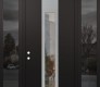Modern Steel Front Door DIAMOND A1 64" X 96" BLACK/BLACK CLEAR GLASS PANEL STAINLESS STEEL RHI WITH 2 SIDELITES AND TRANSOM MIRRORED GLASS