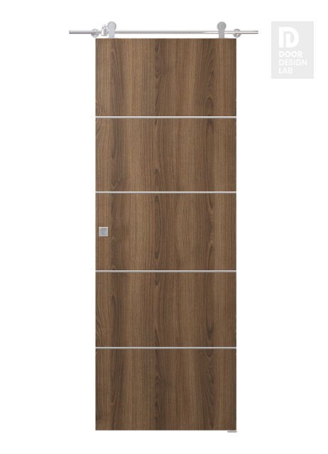 Optima 4H Pecan Nutwood Modern Interior Barn Door by Belldinni