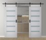 DOUBLE BARN DOOR LEORA VETRO BIANCO NOBLE 56" X 96" X 1 9/16" BLACK HARDWARE