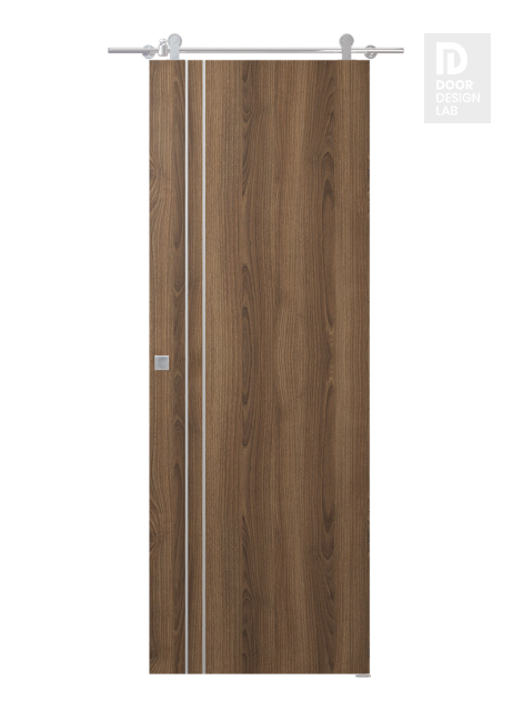 Optima 2V Pecan Nutwood Modern Interior Barn Door by Belldinni
