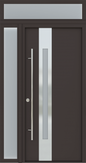MODERN FRONT STEEL DOOR ZEPHYR BROWN/WHITE 49 1/4" X 95 11/16" RHI + SIDELITE LEFT/TRANSOM