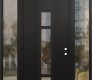 Modern Steel Front Door DIAMOND A9 60" X 96" BLACK/BLACK CLEAR GLASS PANEL BLACK LHI WITH 2 SIDELITES AND TRANSOM CLEAR GLASS