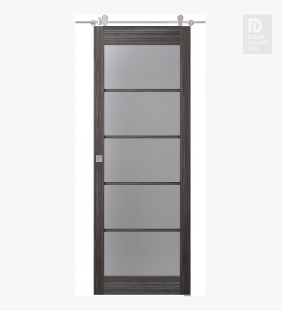 Palladio 5 Lite Vetro Gray Oak Modern Interior Barn Door by Belldinni
