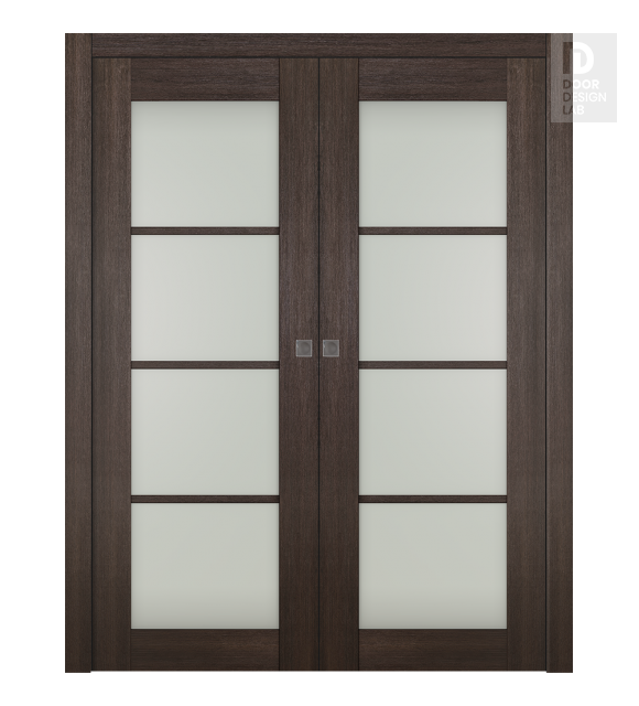 Avon 4 Lite Vetro Veralinga Oak Modern Interior Double Pocket Doors by Belldinni