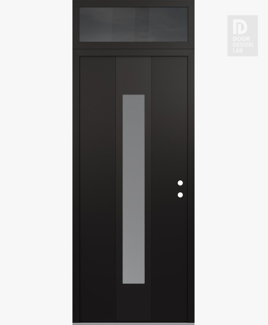 Modern Steel Front Door DIAMOND A1 36" X 96" BLACK/WHITE FROSTED GLASS PANEL BLACK LHI WITH TRANSOM MIRRORED GLASS