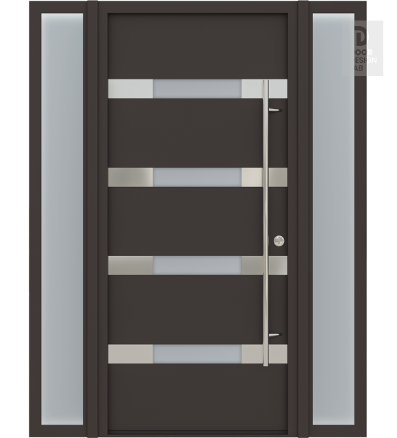 MODERN FRONT STEEL DOOR WITH SIDELITES AURA BROWN/WHITE 61 1/16" X 81 11/16" LHI