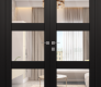 Avon 3 Lite Clear Vetro Black Matte Modern Interior Double Swing Doors by Belldinni