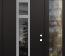 Modern Steel Front Door DIAMOND A9 48" X 96" BLACK/BLACK MIRRORED GLASS PANEL STAINLESS STEEL LHI WITH SIDELITE AND TRANSOM CLEAR GLASS