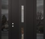 Modern Steel Front Door DIAMOND A6 68" X 96" BLACK/BLACK CLEAR GLASS PANEL BLACK RHI WITH 2 SIDELITES AND TRANSOM MIRRORED GLASS