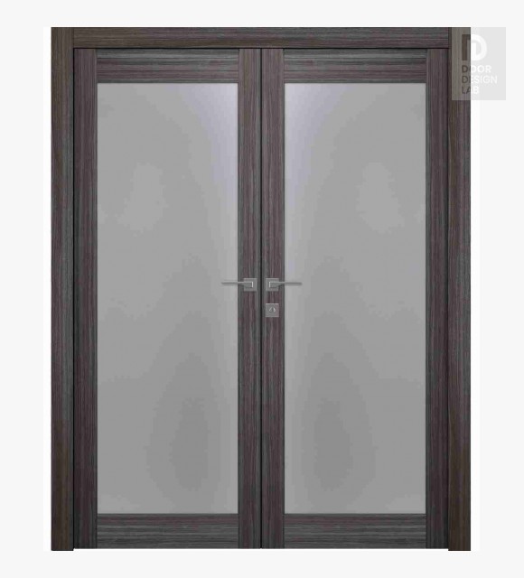 Palladio 207 Vetro Gray Oak Modern Interior Double Swing Doors by Belldinni