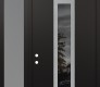 Modern Steel Front Door DIAMOND A1 50" X 96" BLACK/BLACK MIRRORED GLASS PANEL STAINLESS STEEL RHI WITH SIDELITE AND TRANSOM FROSTED GLASS