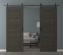 DOUBLE BARN DOOR LOUVER GRAY OAK 48" X 96" X 1 3/4" BLACK HARDWARE