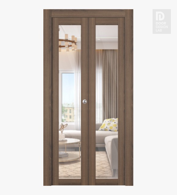 Avon 207 Clear Vetro Pecan Nutwood Modern Interior Bifold Doors by Belldinni