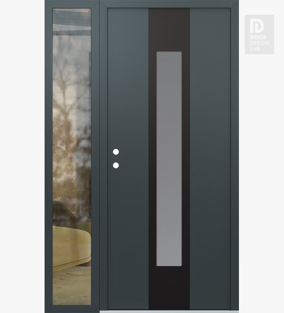 Modern Steel Front Door DIAMOND A1 50" X 80" ANTHRACITE/ANTHRACITE FROSTED GLASS PANEL BLACK RHI WITH SIDELITE CLEAR GLASS