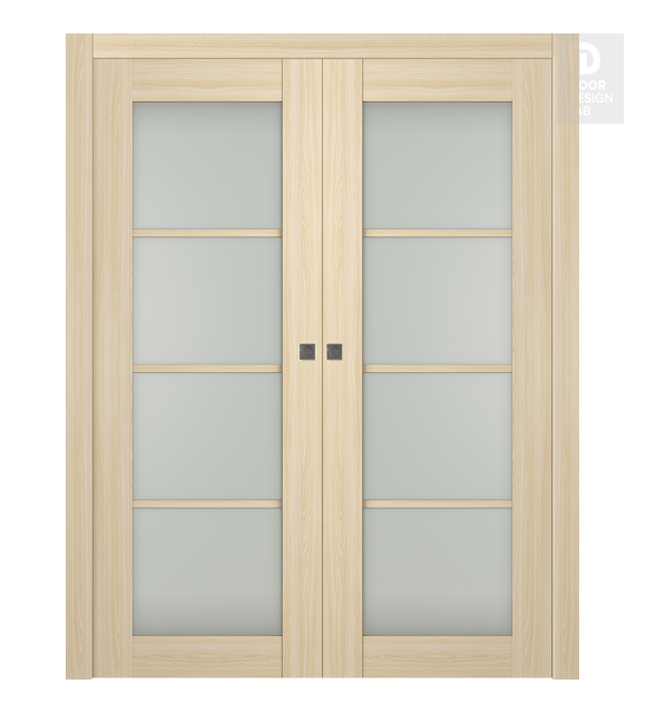 Avon 4 Lite Vetro Loire Ash Modern Interior Double Pocket Doors by Belldinni