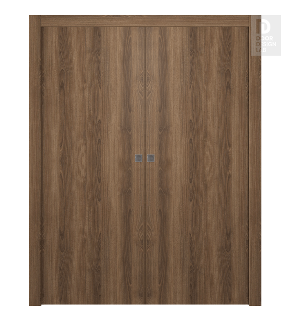 Optima Pecan Nutwood Modern Interior Double Pocket Doors by Belldinni