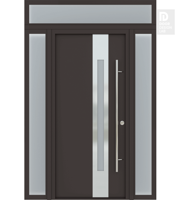 MODERN FRONT STEEL DOOR ZEPHYR BROWN/WHITE 61 1/16" X 95 11/16" LHI + SIDELITE LEFT/RIGHT + TRANSOM