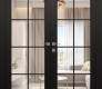 Avon 8 Lite Clear Vetro Black Matte Modern Interior Double Swing Doors by Belldinni