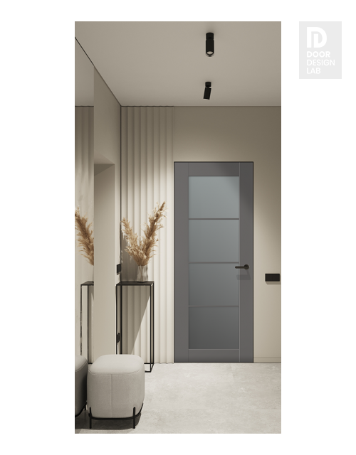 Avon 4 Lite Vetro Gray Matte Modern Interior Frameless Door by Belldinni