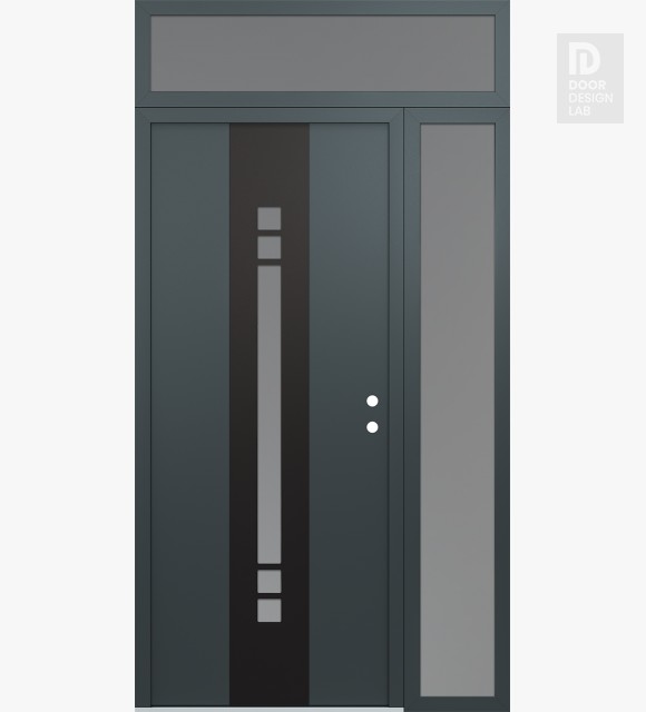 Modern Steel Front Door DIAMOND A4 48" X 96" ANTHRACITE/ANTHRACITE FROSTED GLASS PANEL BLACK LHI WITH SIDELITE AND TRANSOM FROSTED GLASS