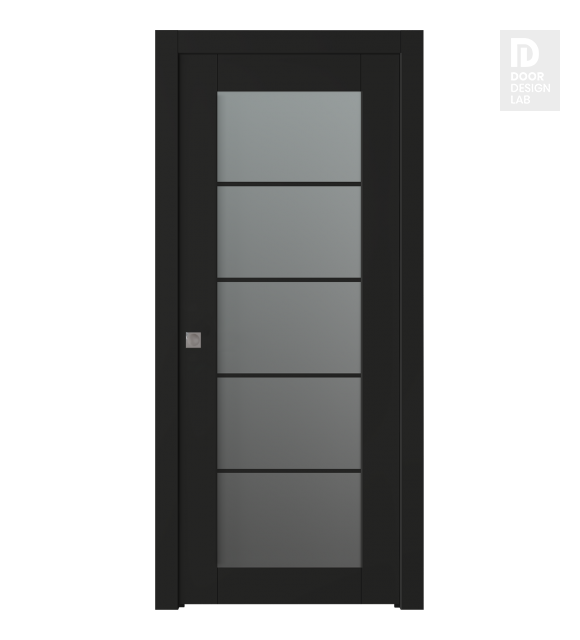 Avon 5 Lite Vetro Black Matte Modern Interior Pocket Door by Belldinni