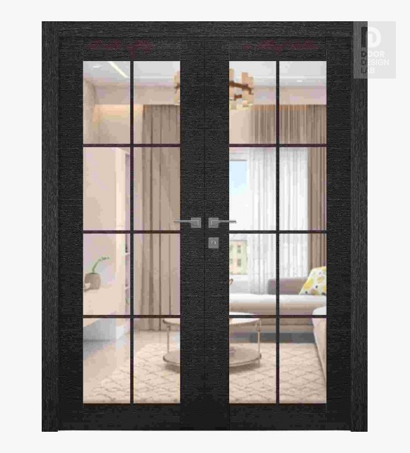 Avanti 8 Lite Clear Vetro Black Apricot Modern Interior Double Swing Doors by Belldinni