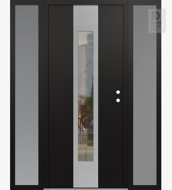 Modern Steel Front Door DIAMOND A1 68" X 80" BLACK/BLACK CLEAR GLASS PANEL STAINLESS STEEL LHI WITH 2 SIDELITES FROSTED GLASS