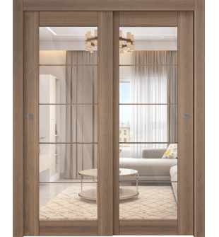 Avon 5 Lite Clear Vetro Pecan Nutwood Bypass doors