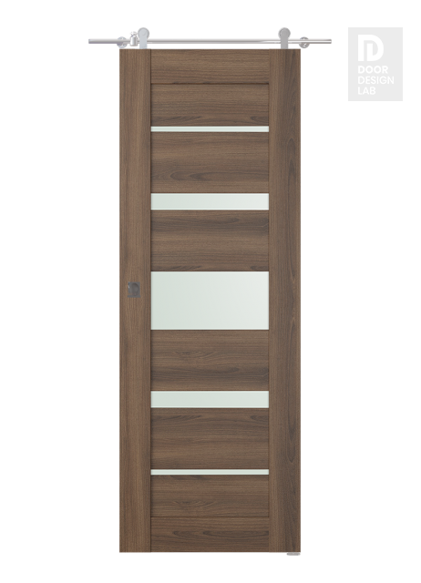 Avon 07-03 Vetro Pecan Nutwood Modern Interior Barn Door by Belldinni
